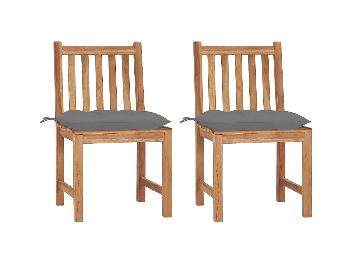 Chaises de jardin lot de 2 avec coussins Bois de teck massif