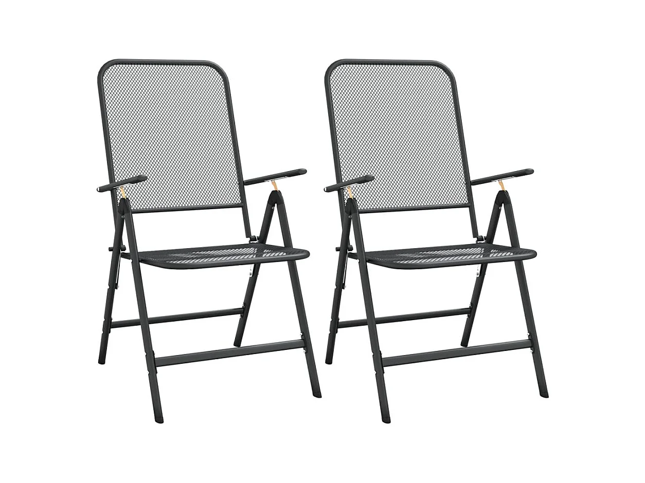 Set di 2 sedie pieghevoli da giardino in rete metallica antracite