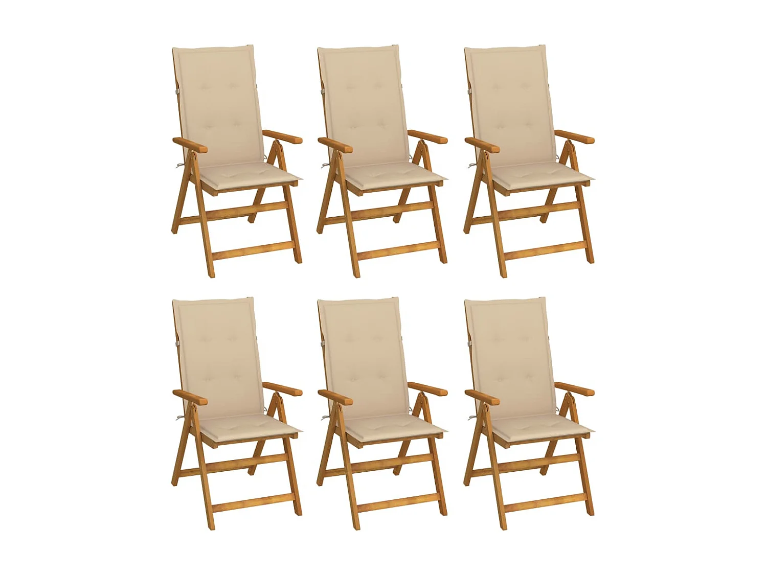 Chaises pliables de jardin lot de 6 avec coussins Bois d'acacia