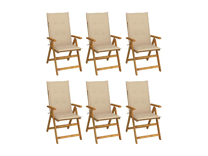 Chaises pliables de jardin lot de 6 avec coussins Bois d'acacia