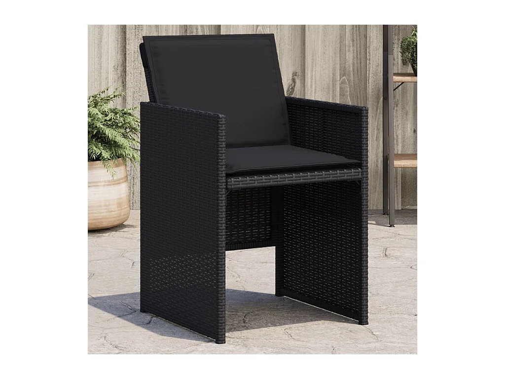 Set di 4 sedie da giardino con cuscini in vimini nero