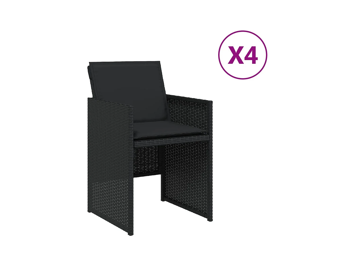 Set di 4 sedie da giardino con cuscini in vimini nero