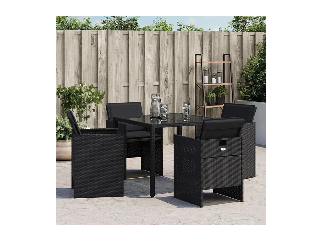 Set di 4 sedie da giardino con cuscini in vimini nero