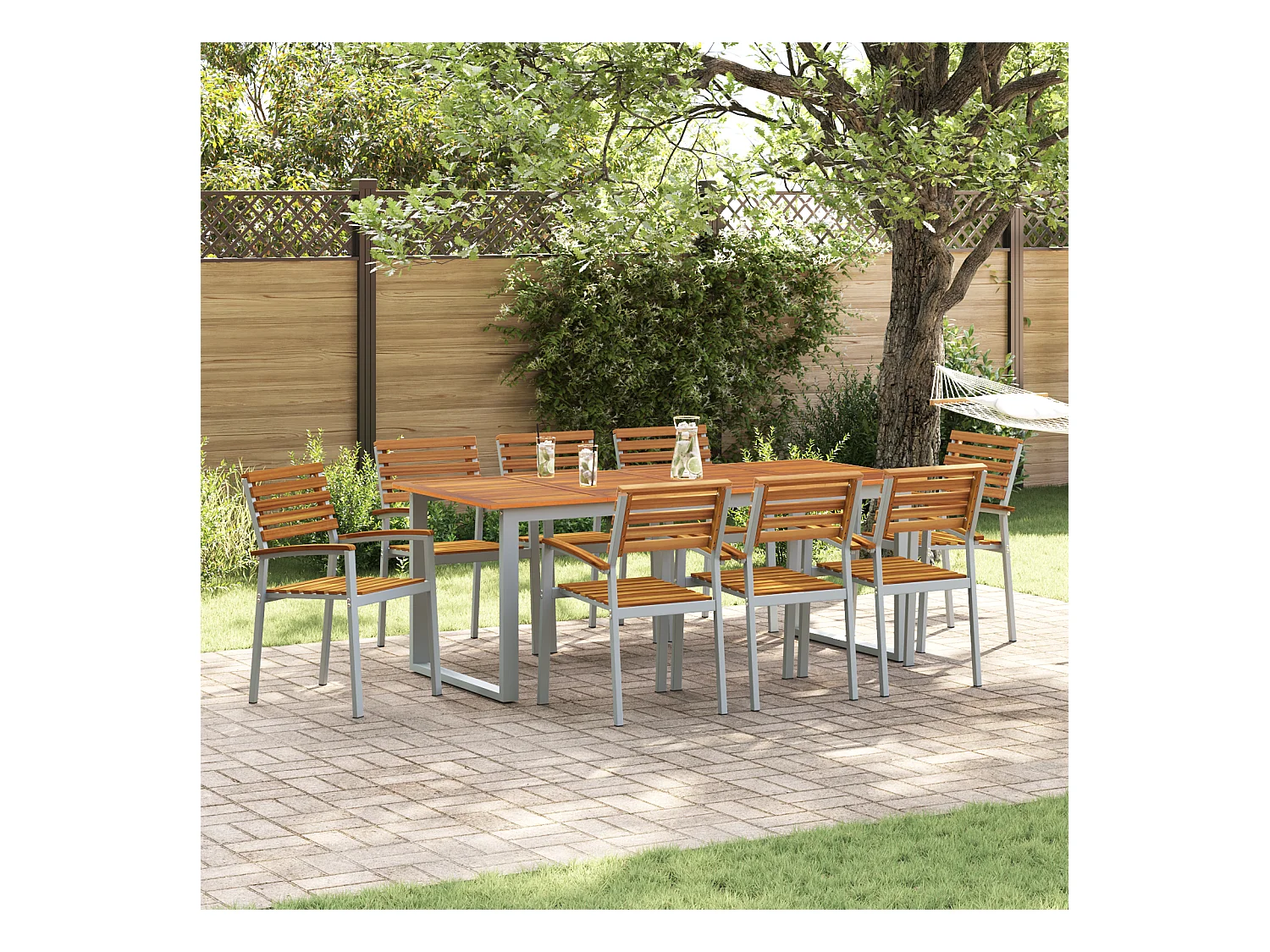 Chaises de jardin empilables 8 pcs en bois d'acacia et métal