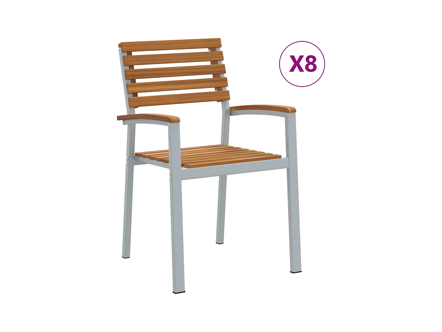 Chaises de jardin empilables 8 pcs en bois d'acacia et métal
