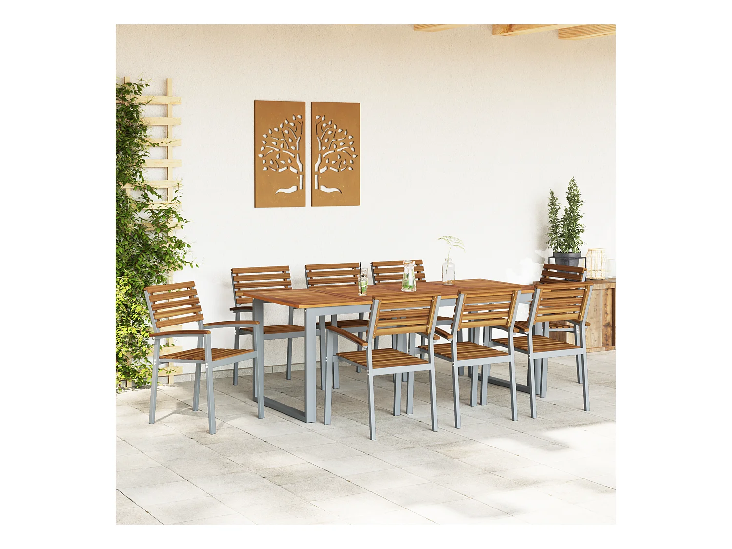 Chaises de jardin empilables 8 pcs en bois d'acacia et métal