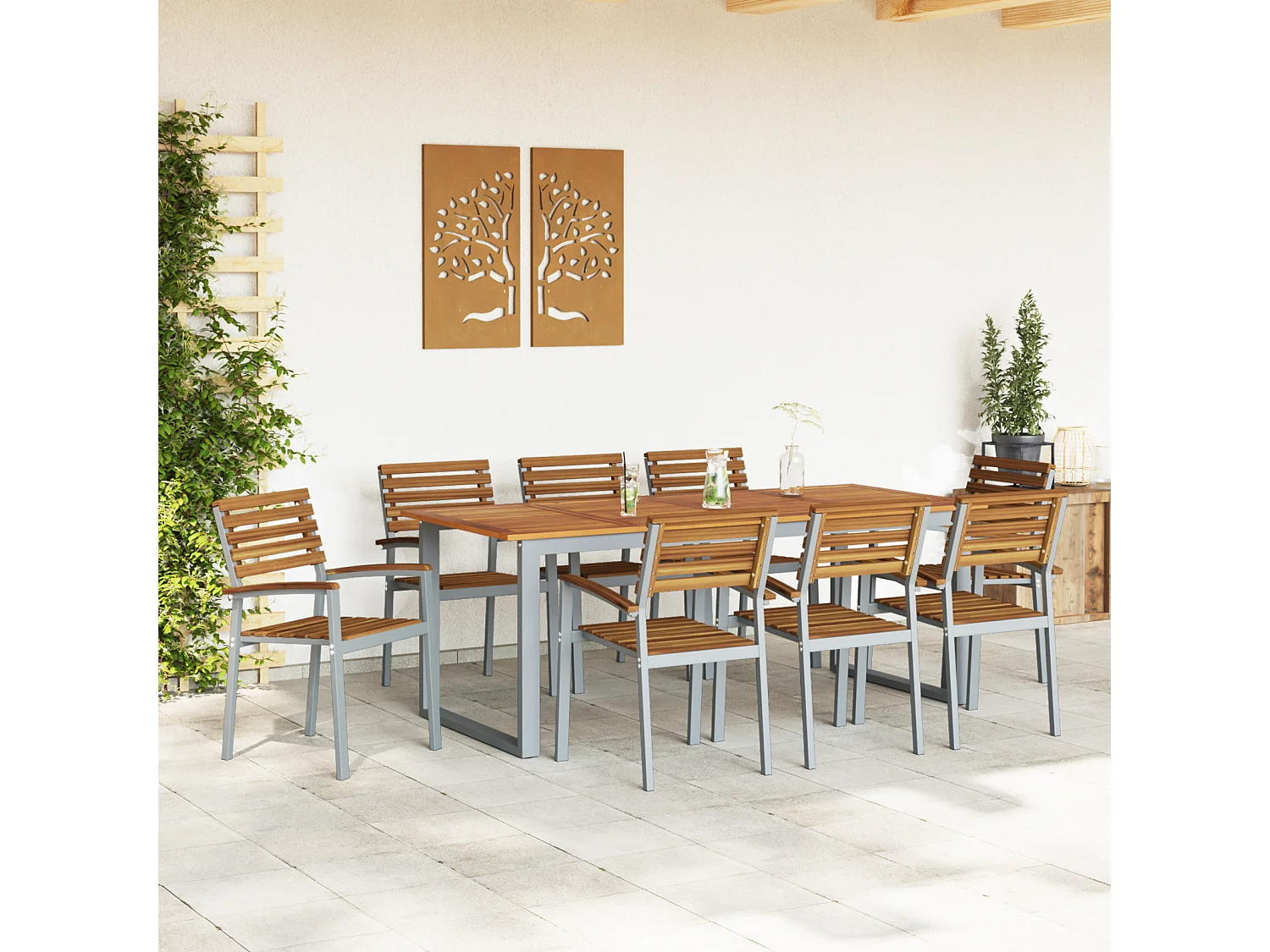Chaises de jardin empilables 8 pcs en bois d'acacia et métal