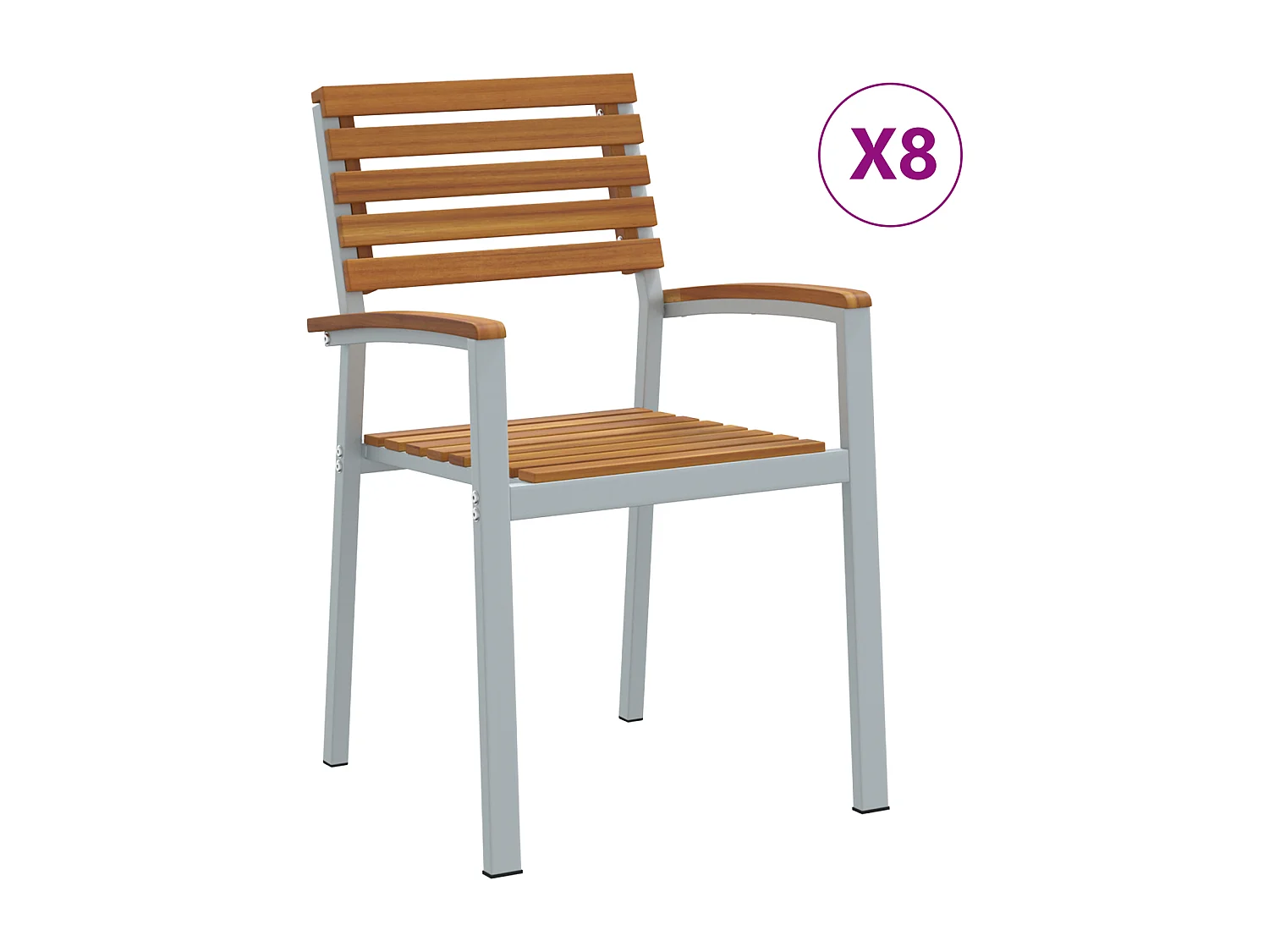 Chaises de jardin empilables 8 pcs en bois d'acacia et métal