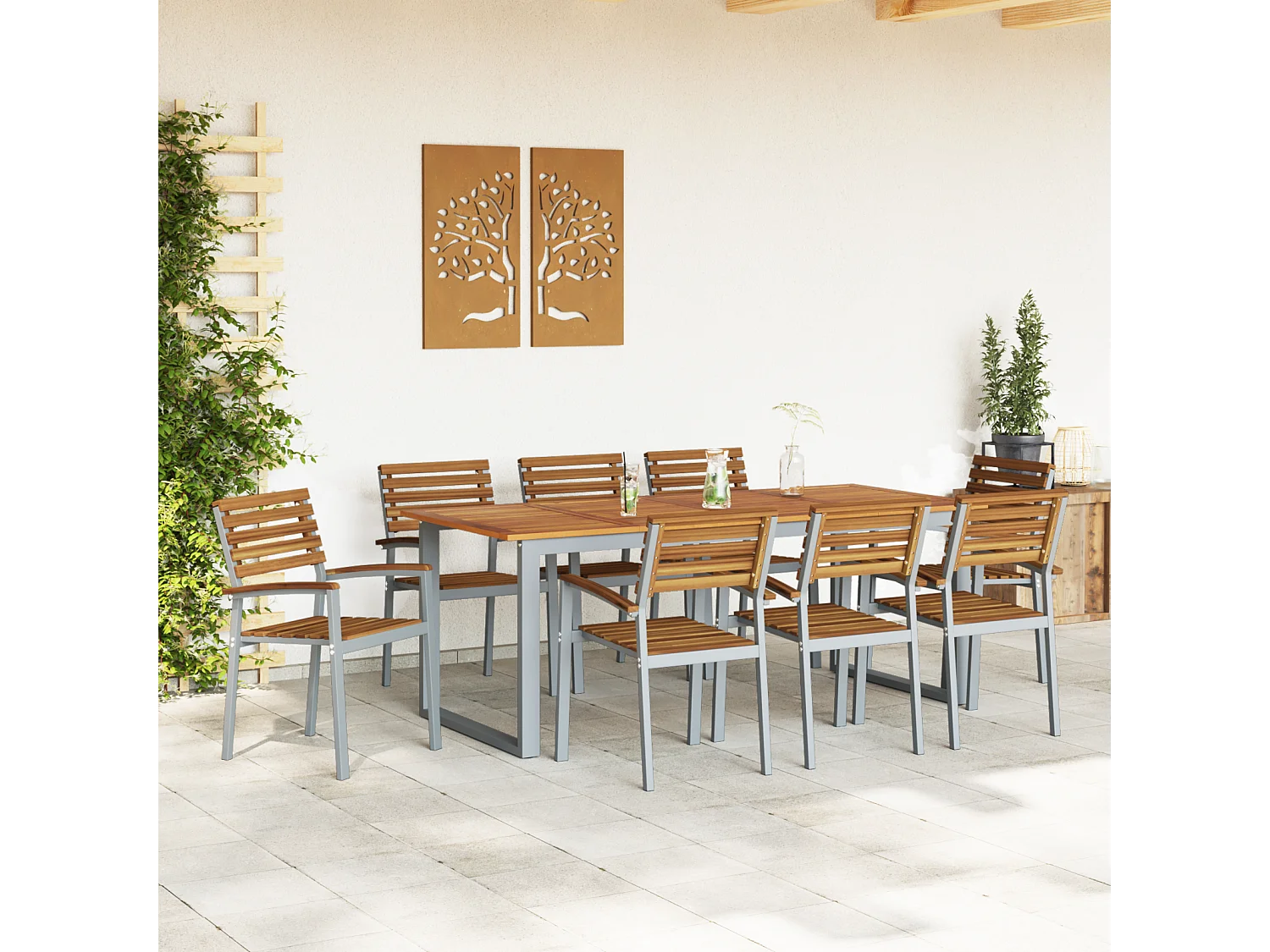 Chaises de jardin empilables 8 pcs en bois d'acacia et métal