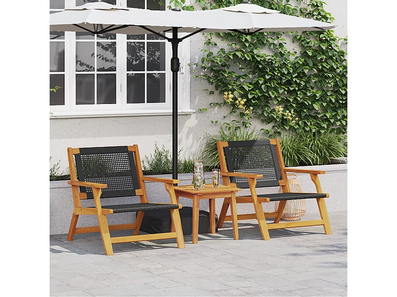 Chaises de jardin 2 pcs noires 76x67x73.5 cm en bois massif d'acacia