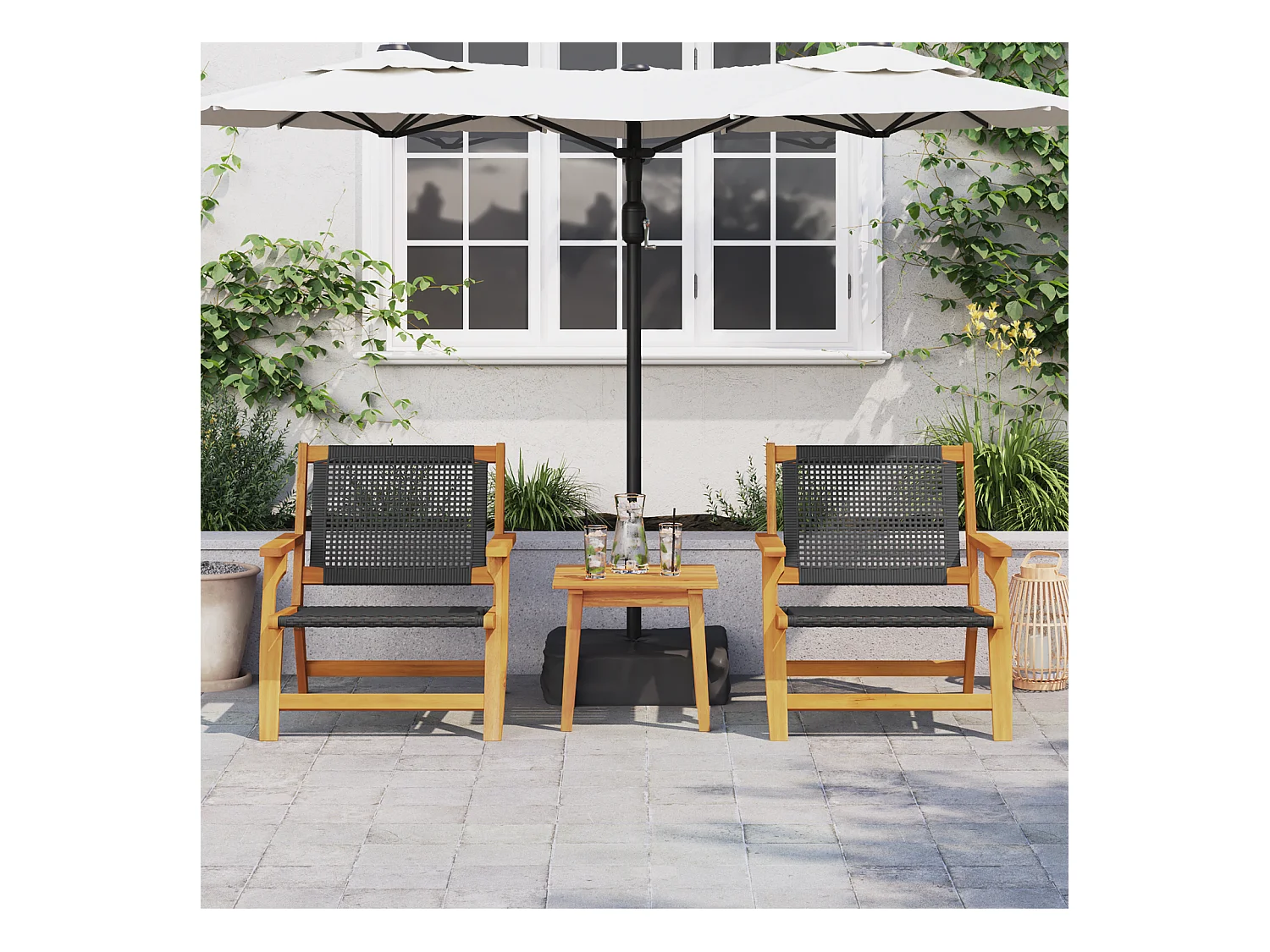 Chaises de jardin 2 pcs noires 76x67x73.5 cm en bois massif d'acacia