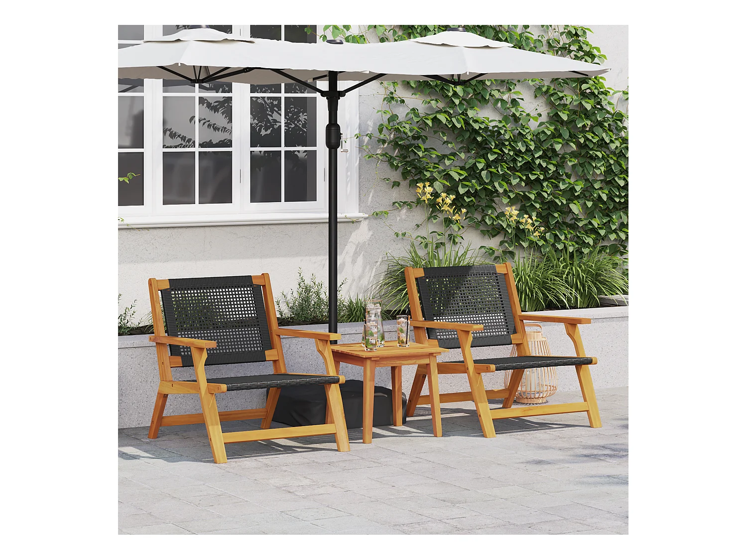 Chaises de jardin 2 pcs noires 76x67x73.5 cm en bois massif d'acacia