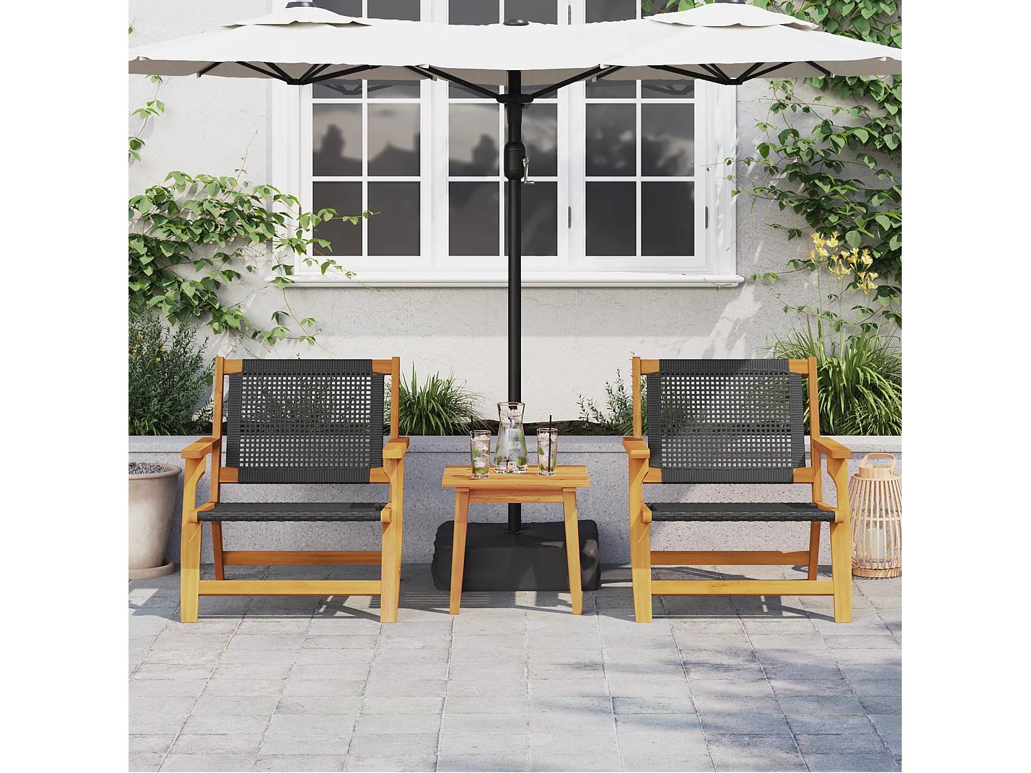 Sillas de jardín 2 piezas negras 76x67x73,5 cm de madera maciza de acacia