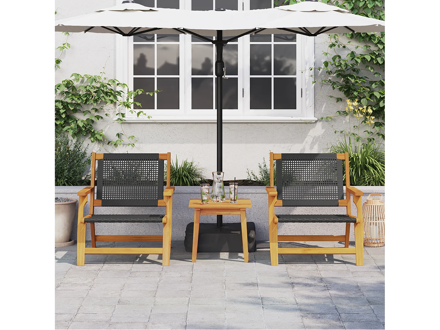 Sillas de jardín 2 piezas negras 76x67x73,5 cm de madera maciza de acacia