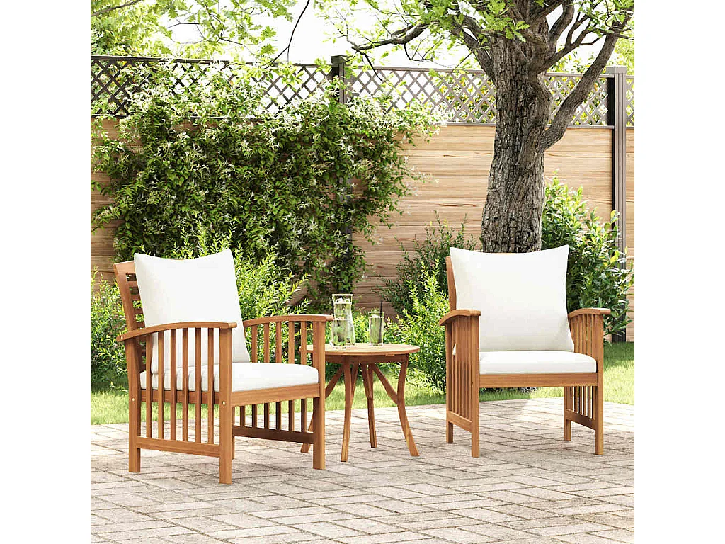 Chaises de jardin avec coussins lot de 2 Bois d'acacia massif