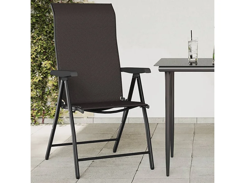 Set di 4 sedie pieghevoli da giardino in resina di vimini nero caffè