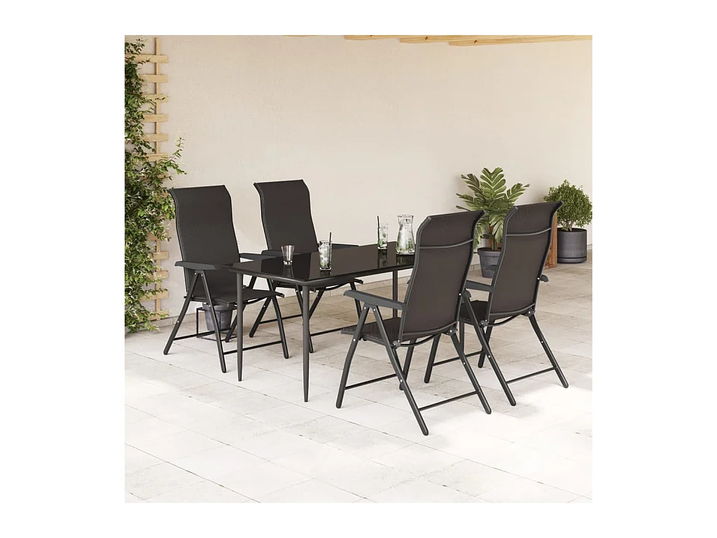 Chaises pliables de jardin lot de 4 café noir résine tressée