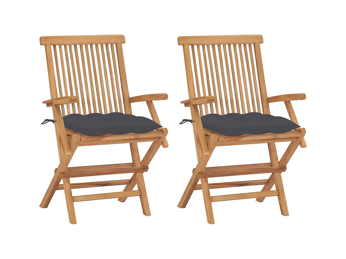 Set di 2 sedie e cuscini da giardino in legno di teak color antracite