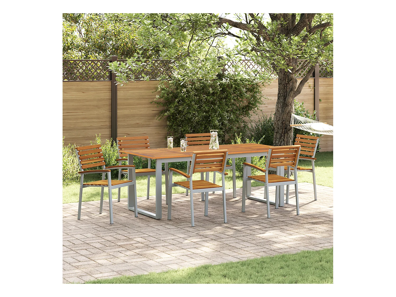 Sedie da giardino impilabili da 6 pezzi in legno massello di acacia e metallo