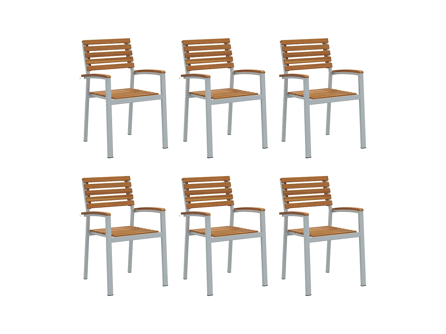 Sedie da giardino impilabili da 6 pezzi in legno massello di acacia e metallo