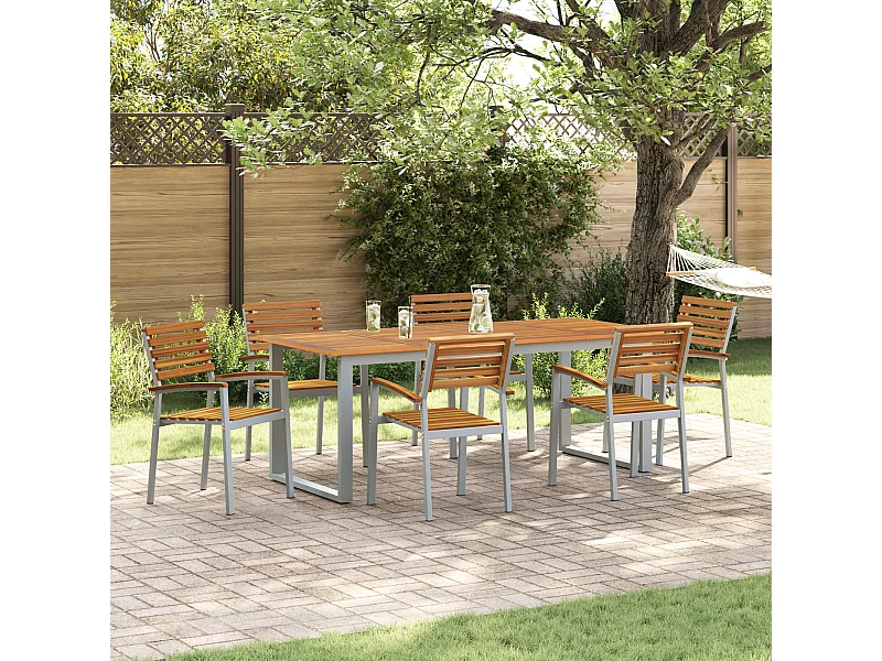Chaises de jardin empilables 6 pcs en bois solide d'acacia et métal