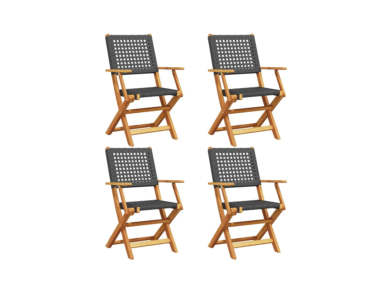 Juego de 4 sillas de jardín plegables de ratán sintético negro de madera maciza
