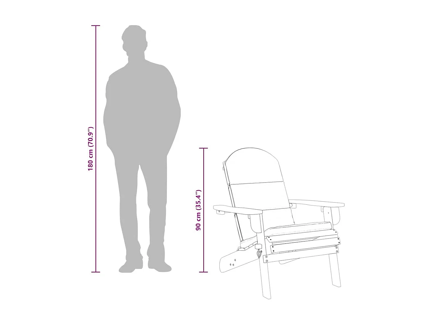 Silla de jardín Adirondack con cojines de madera maciza de acacia