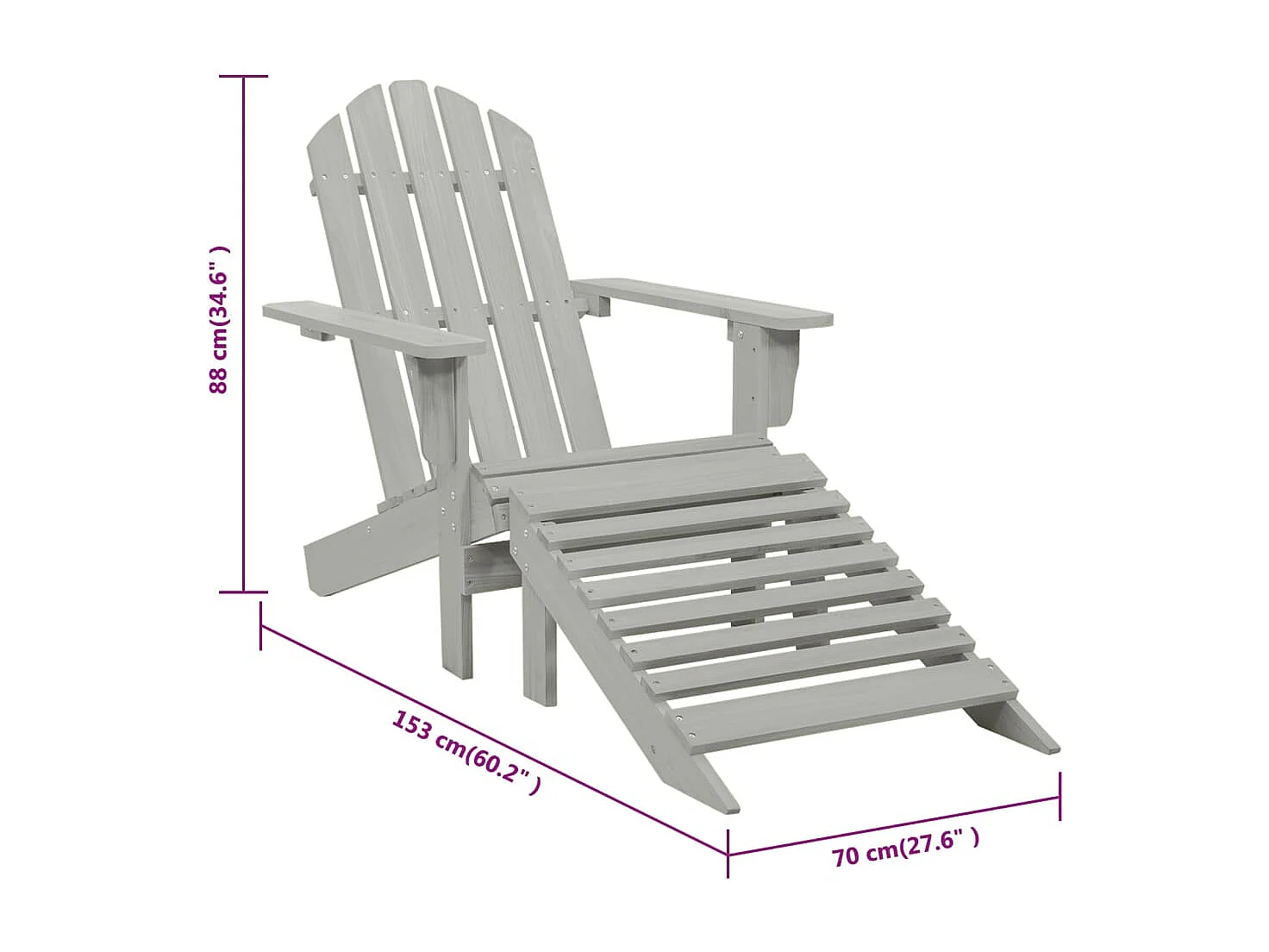 Chaise de jardin avec pouf Bois Gris