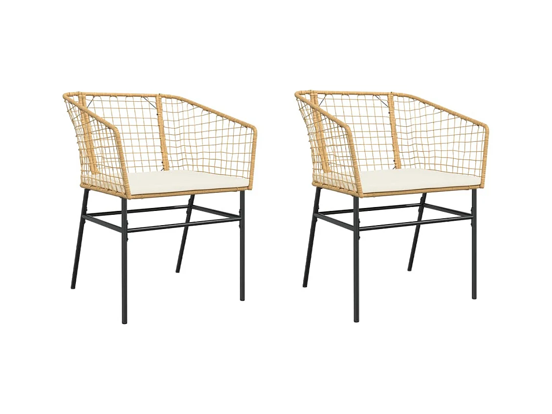 Chaises de jardin lot de 2 et coussins marron rotin