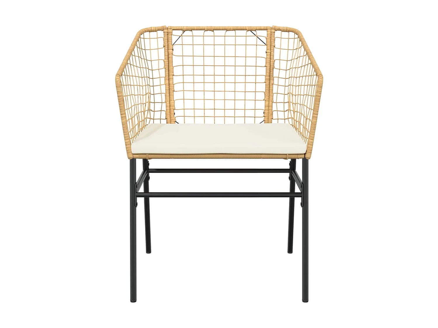 Set mit 2 Gartenstühlen und braunen Rattankissen