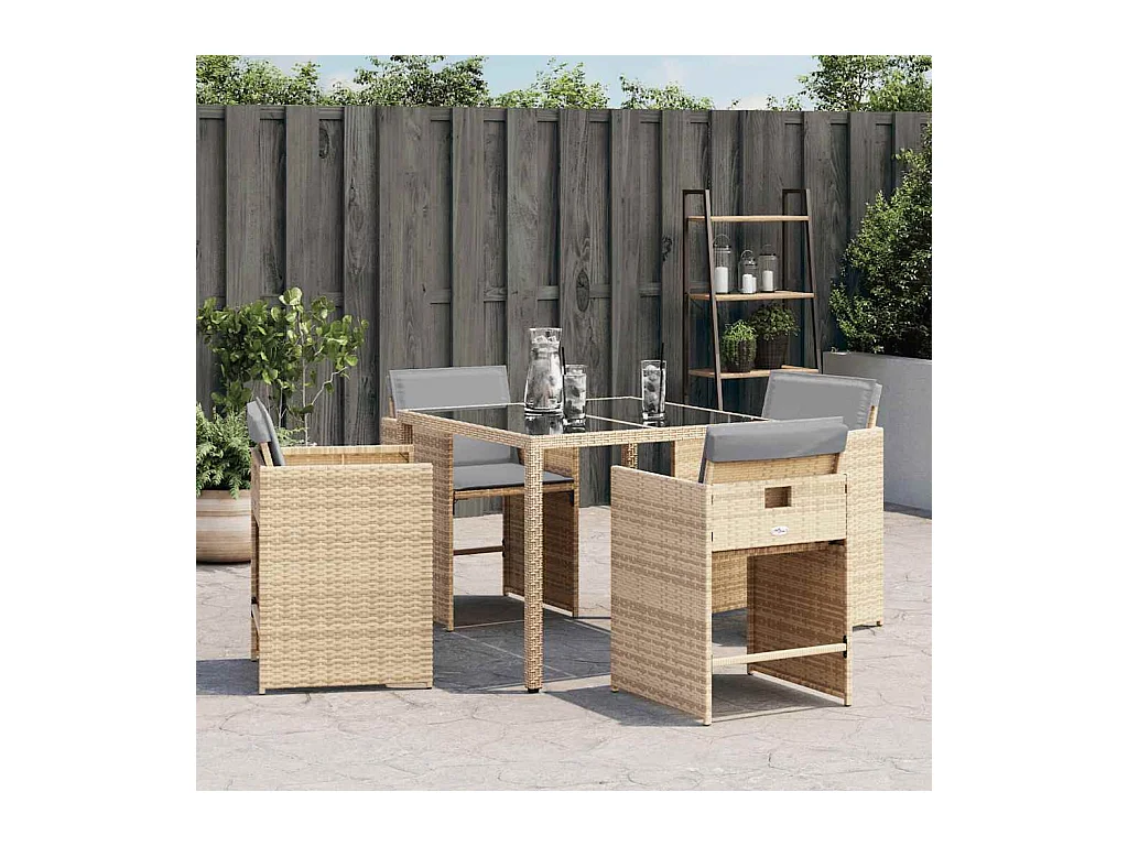 Set di 4 sedie da giardino con cuscini, mix beige