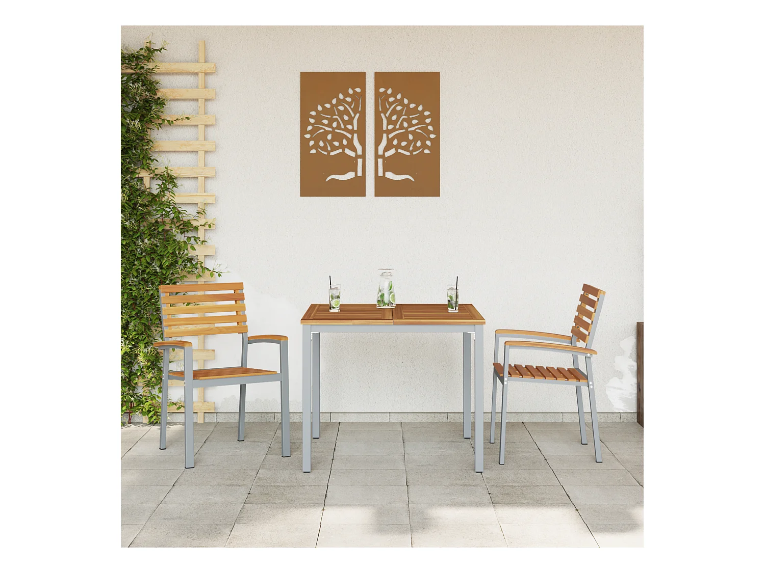 sedie da giardino in legno di acacia grigio e acciaio