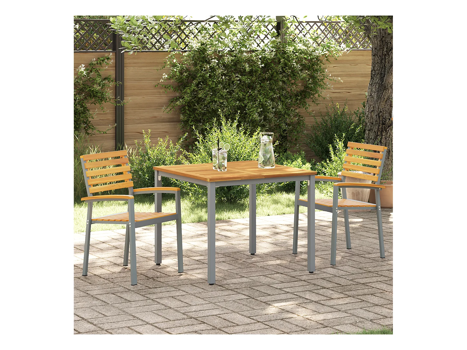 Chaises de jardin 2 pcs Grises en bois d'acacia et en acier