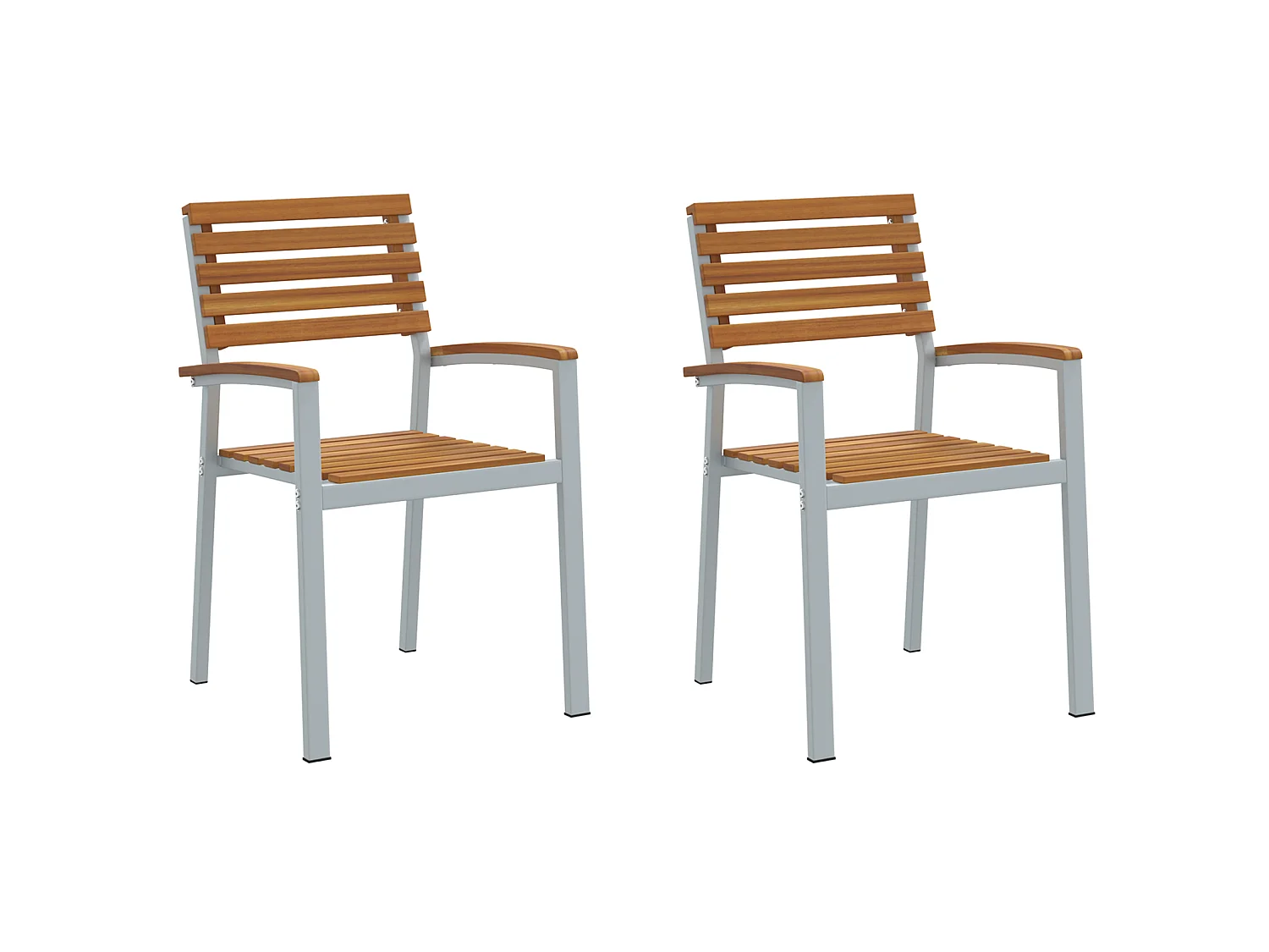 Chaises de jardin 2 pcs Grises en bois d'acacia et en acier