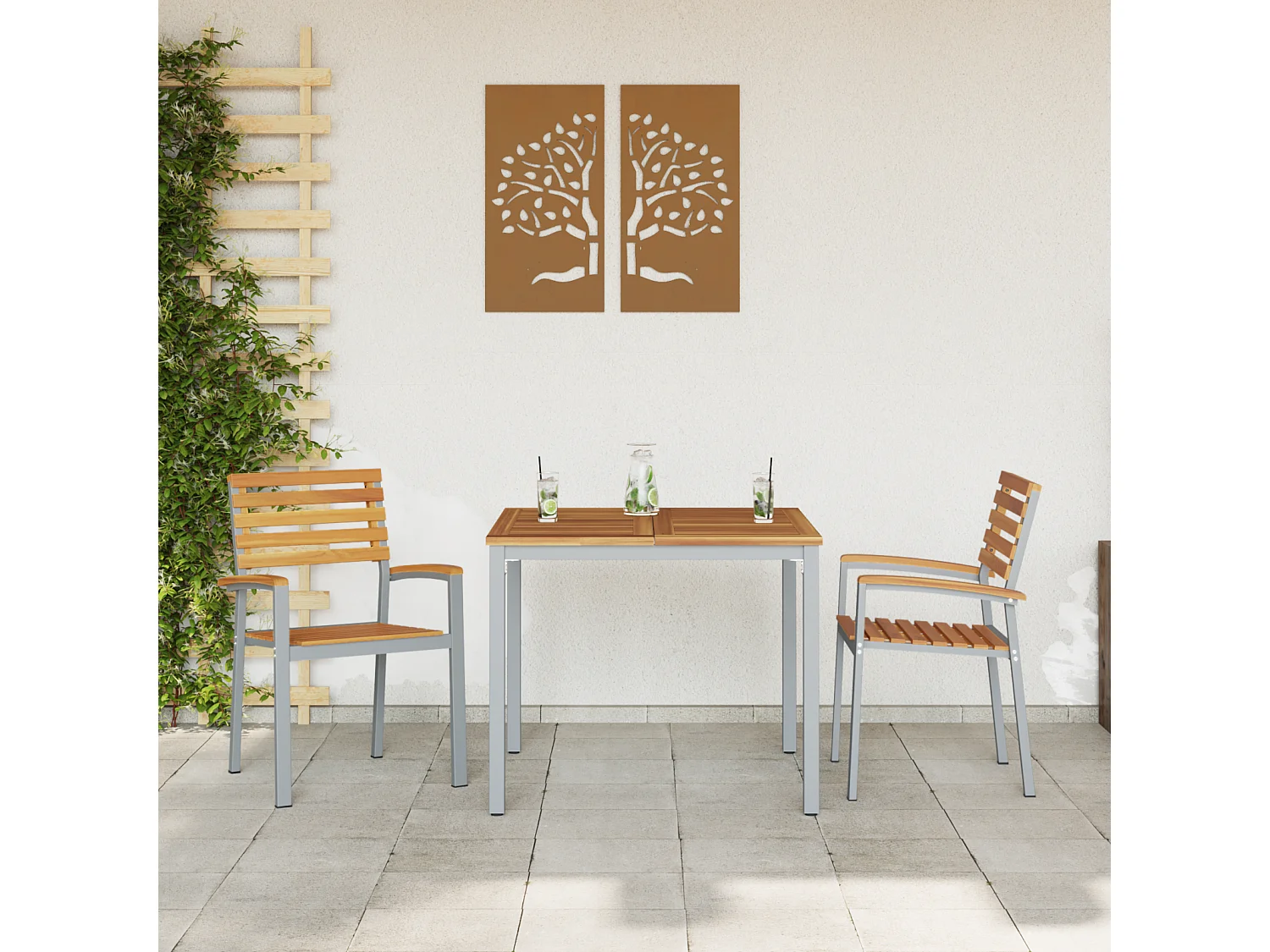 Chaises de jardin 2 pcs Grises en bois d'acacia et en acier