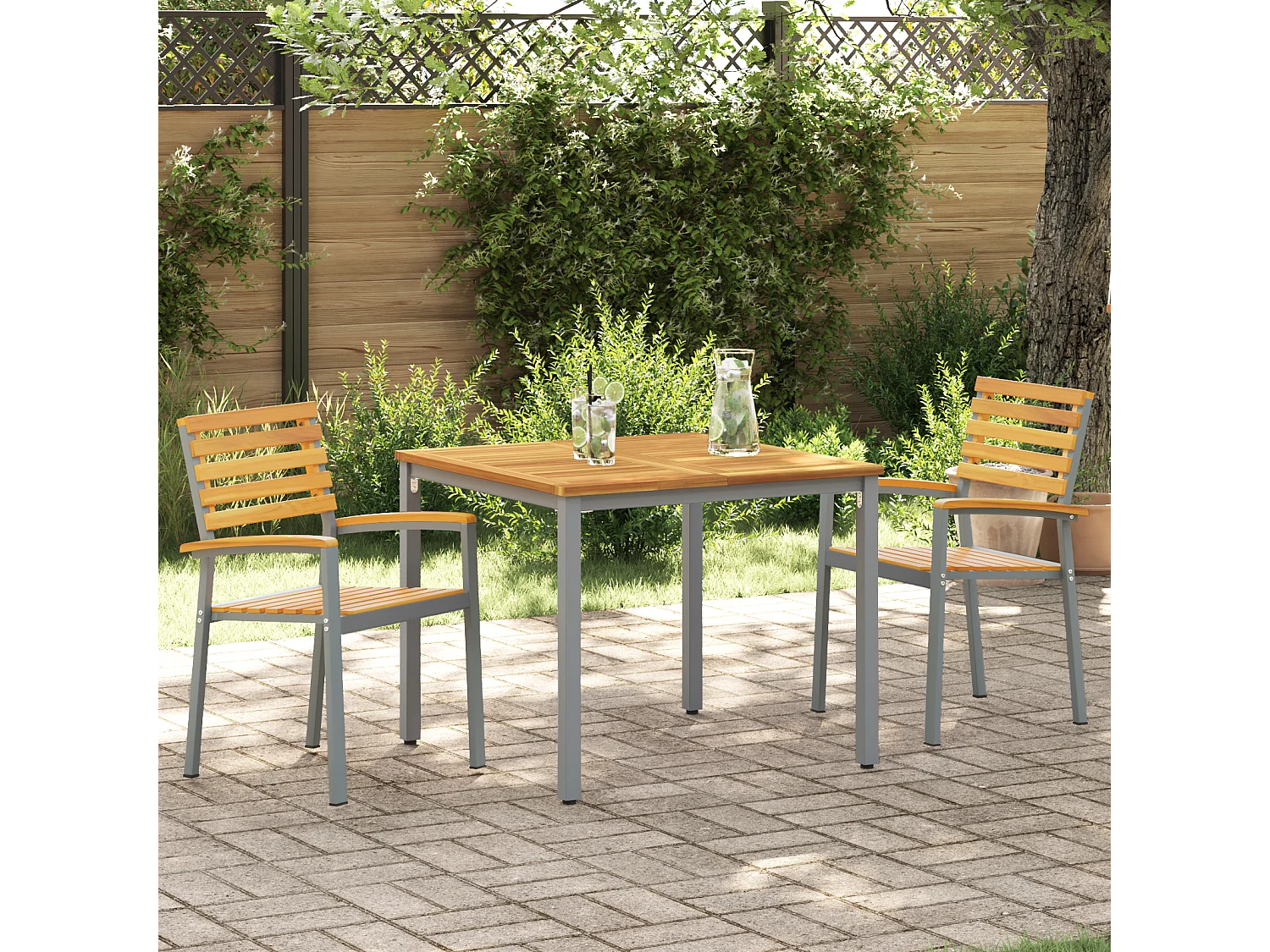 Chaises de jardin 2 pcs Grises en bois d'acacia et en acier