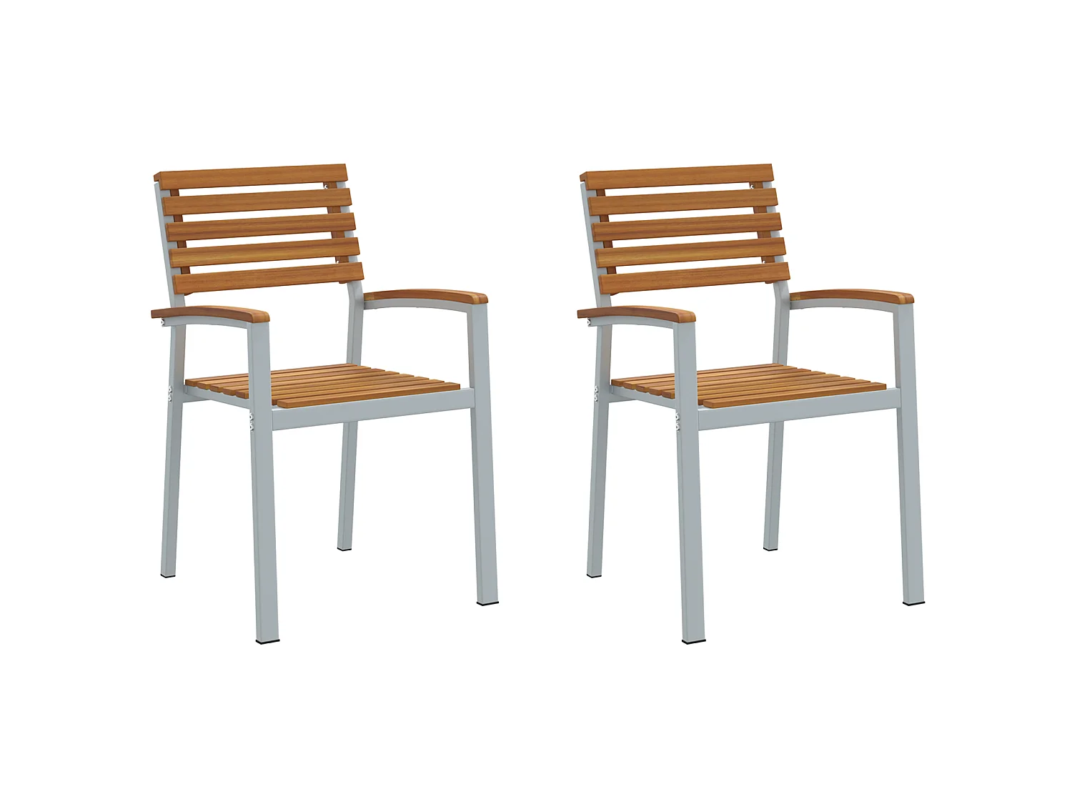 Chaises de jardin 2 pcs Grises en bois d'acacia et en acier