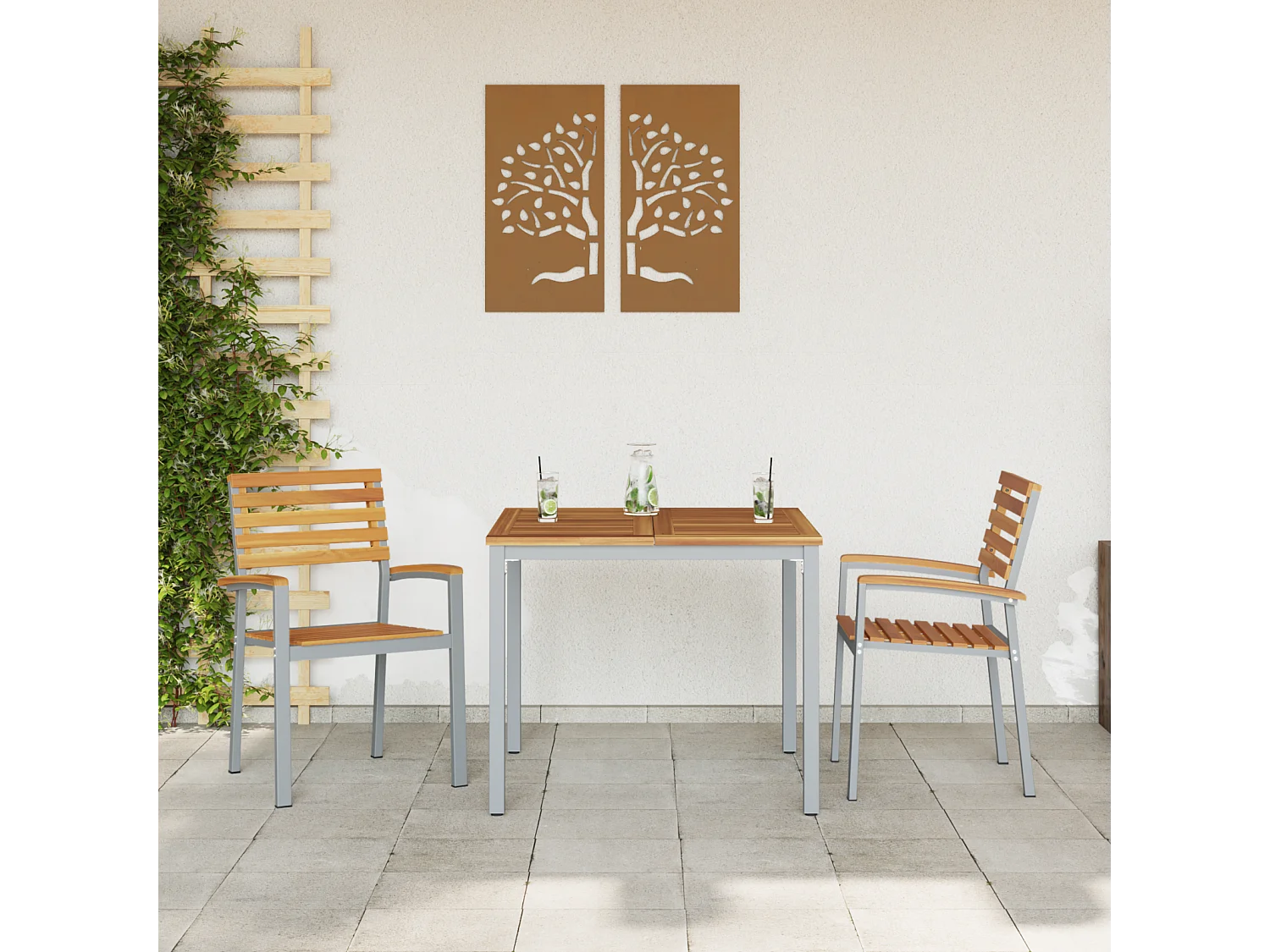 Chaises de jardin 2 pcs Grises en bois d'acacia et en acier