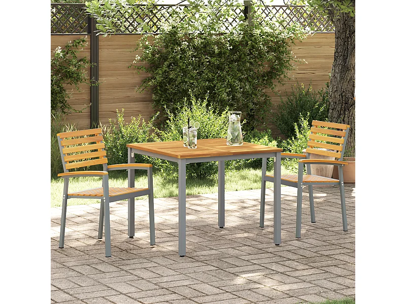 Chaises de jardin 2 pcs Grises en bois d'acacia et en acier