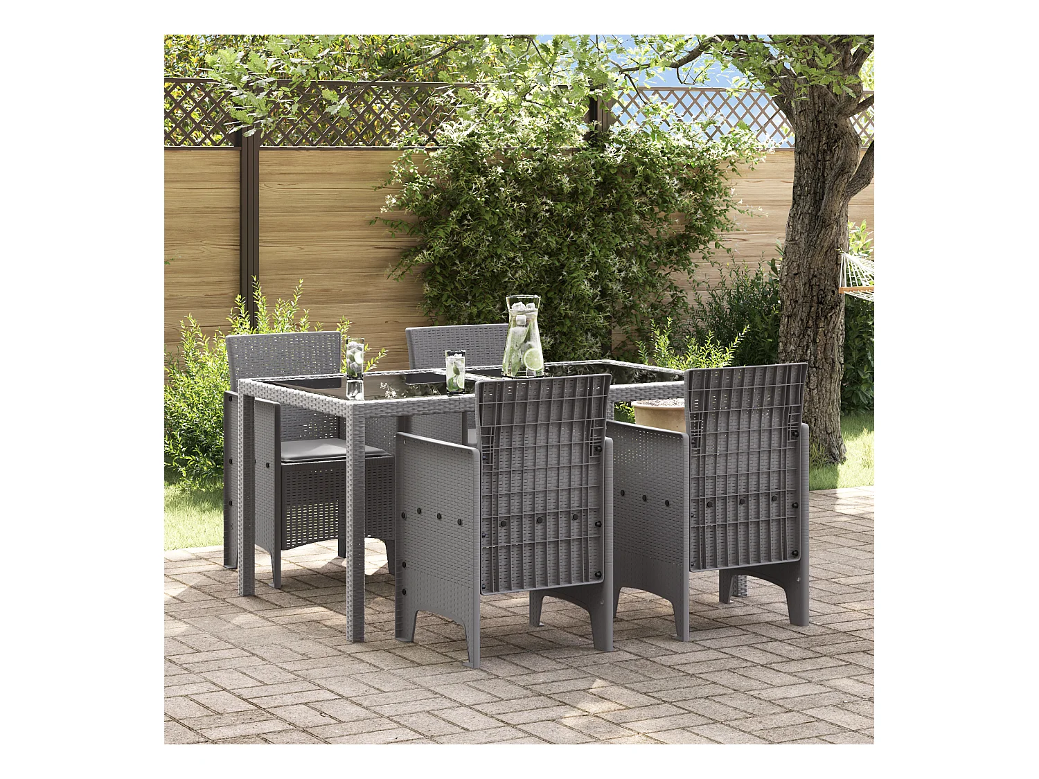 Tuinstoelen met kussens 4 stuks lichtgrijs polyrotan