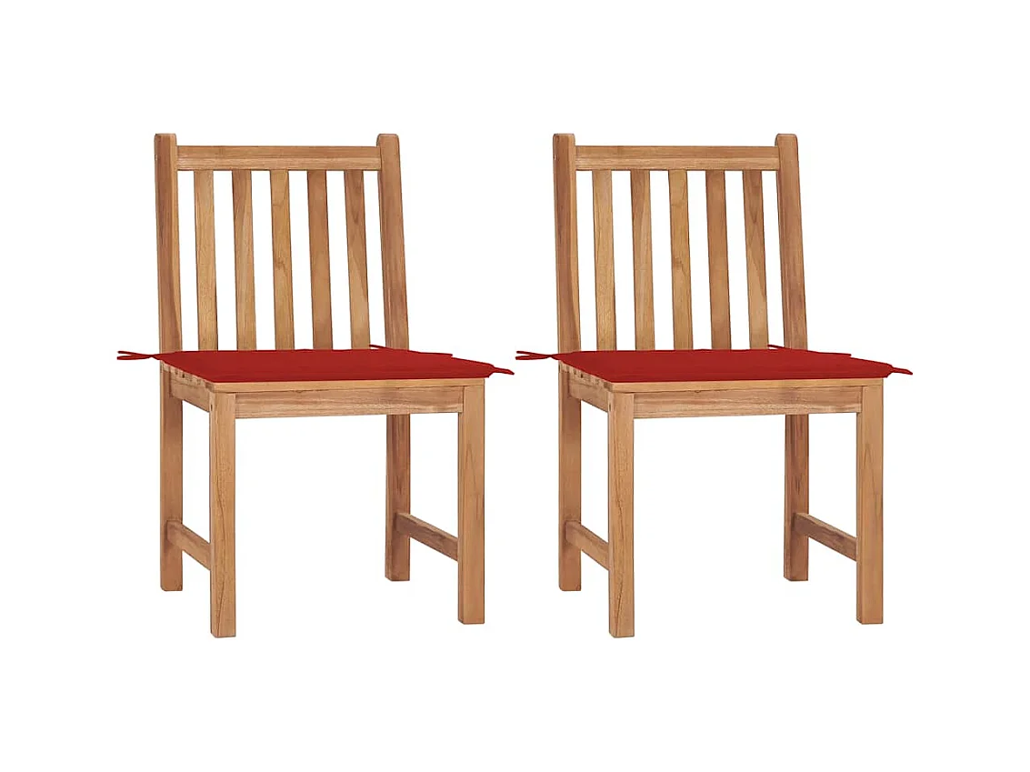 Chaises de jardin lot de 2 avec coussins Bois de teck massif