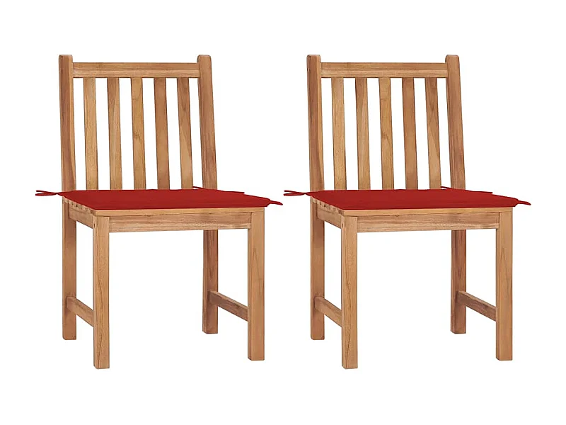 Chaises de jardin lot de 2 avec coussins Bois de teck massif