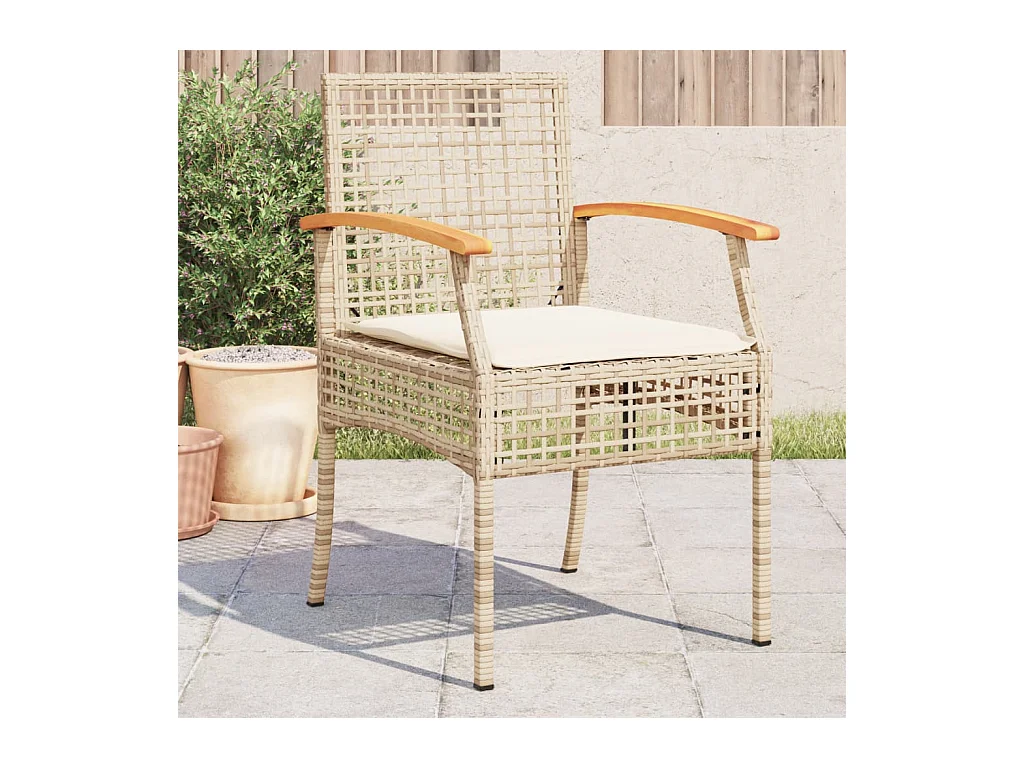 Chaises de jardin coussins lot de 4 beige résine tressée acacia