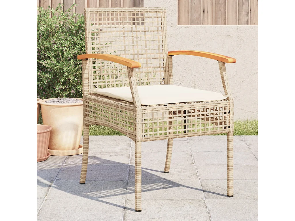 Chaises de jardin coussins lot de 4 beige résine tressée acacia