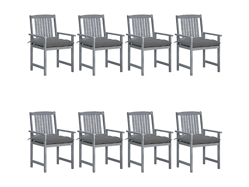 Chaises de jardin et coussins lot de 8 Bois acacia solide Gris