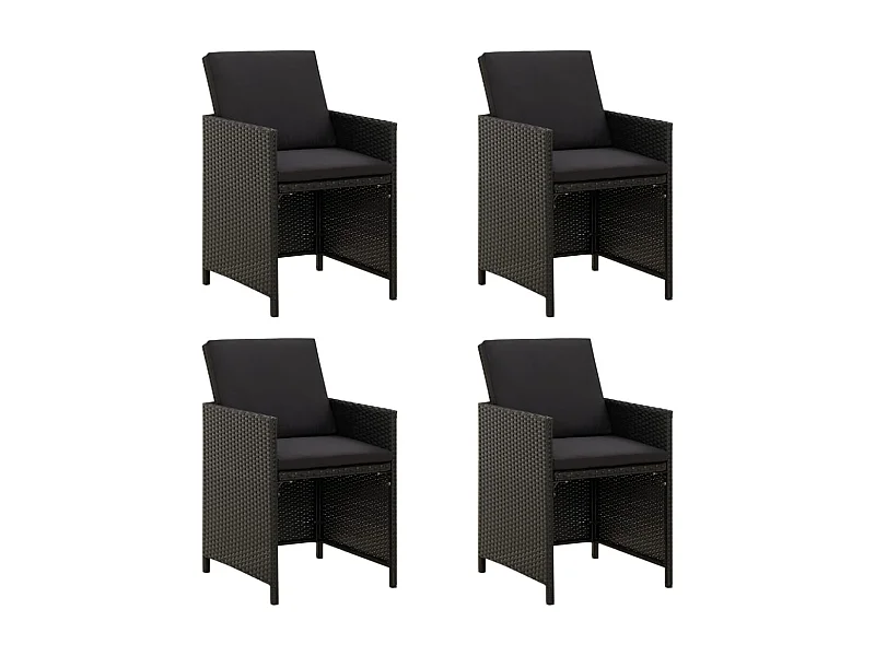 Chaises de jardin avec coussins lot de 4 Résine tressée Noir
