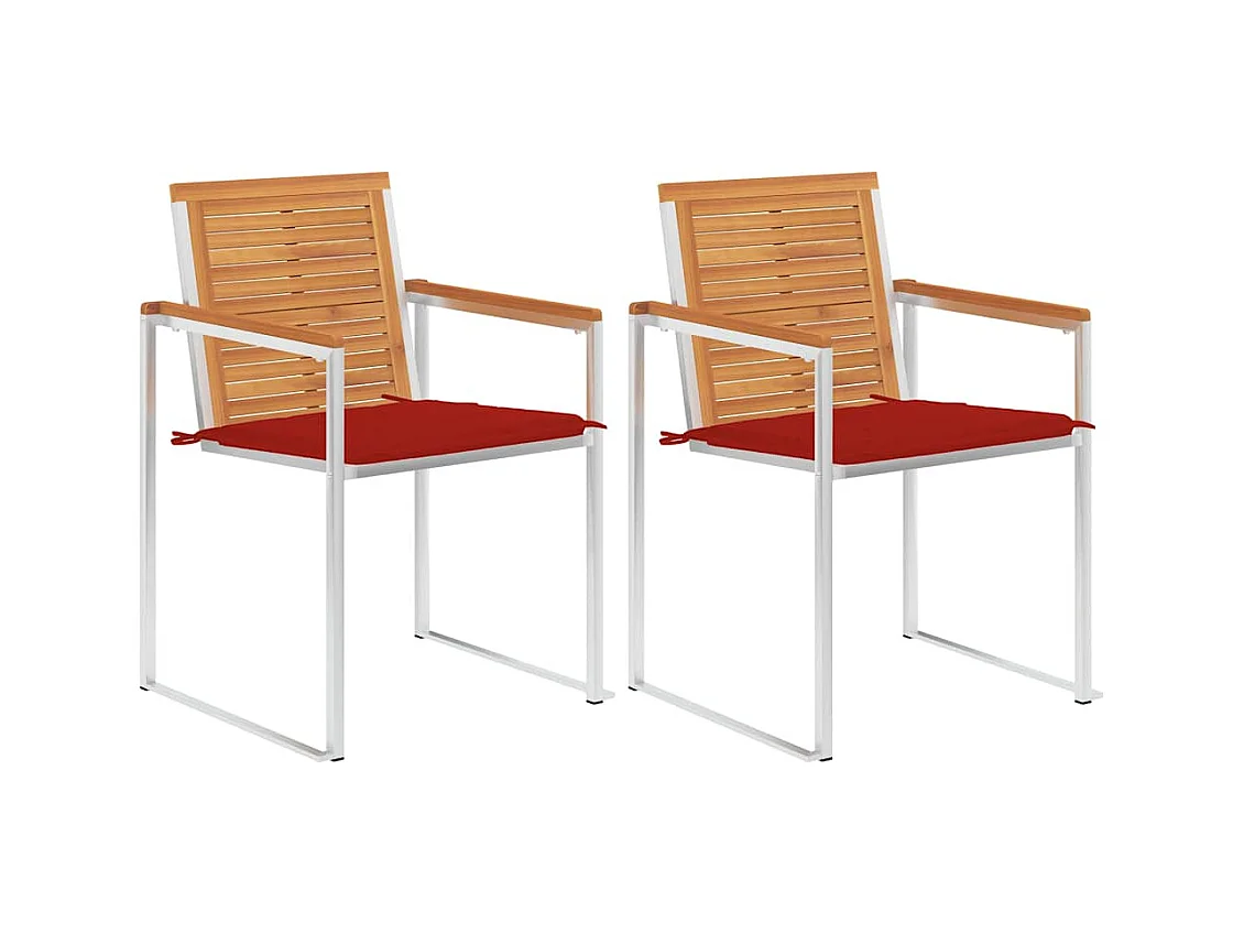 Chaises de jardin avec coussins lot de 2 Acacia solide et acier