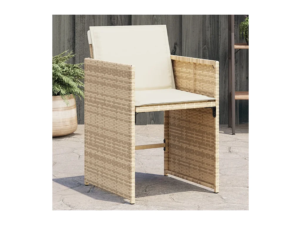 Sedie da giardino con cuscini, set da 4, beige, resina intrecciata