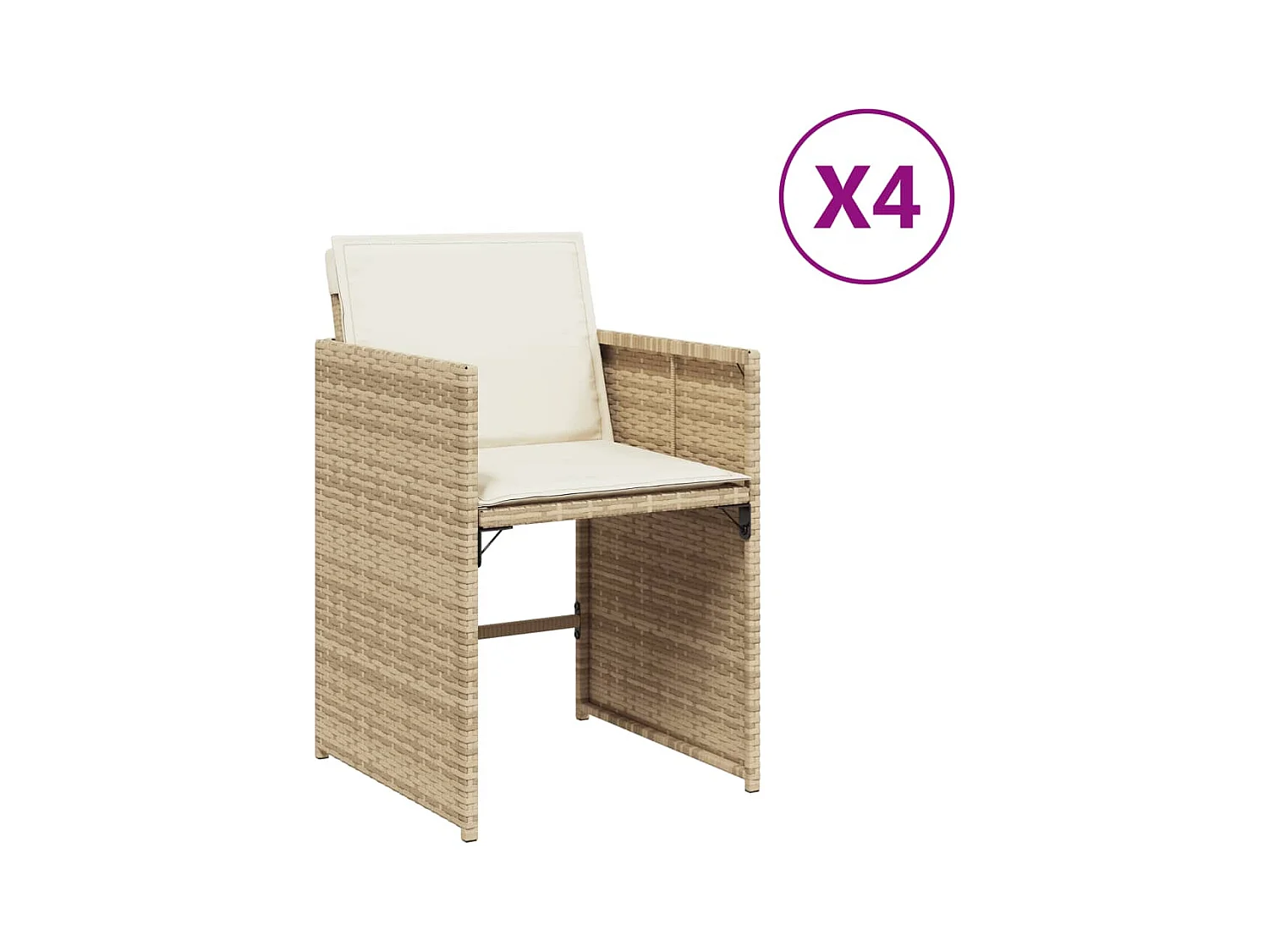 Sedie da giardino con cuscini, set da 4, beige, resina intrecciata