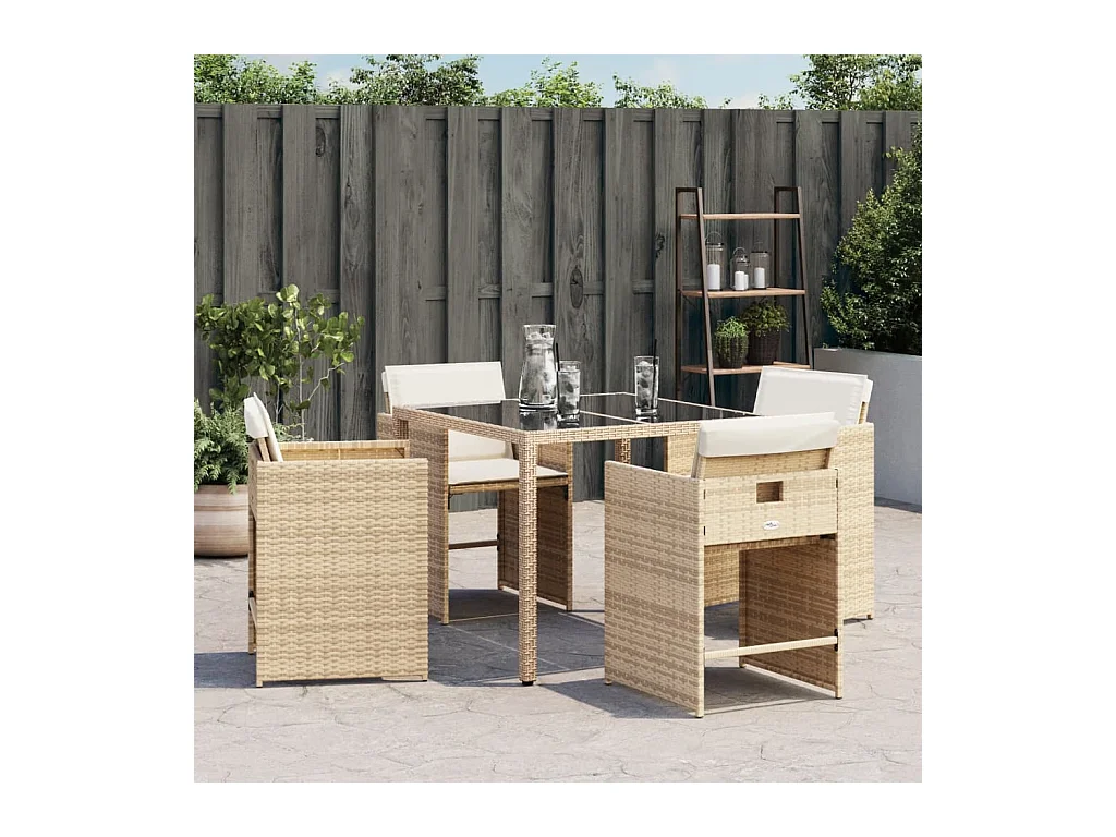 Sedie da giardino con cuscini, set da 4, beige, resina intrecciata